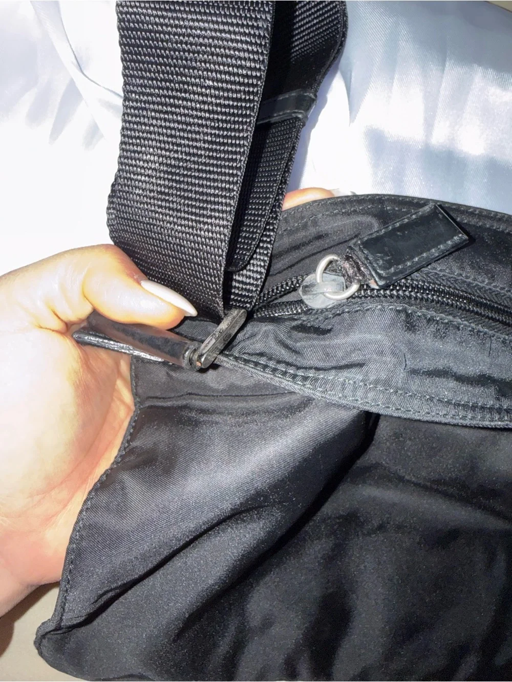 Prada Black Nylon Messenger Bag with Silver Logo Plaque